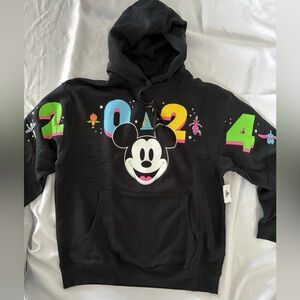 New Disney Parks Hoodie Pullover Adult M Black 2024 Mickey Tinkerbell Jacket NWT